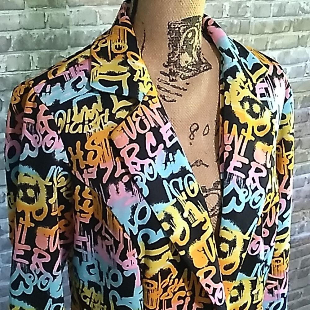 graffiti print blazer